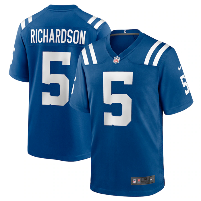 Men's Indianapolis Colts #5 Anthony Richardson Blue Stitched Game Jersey - Click Image to Close